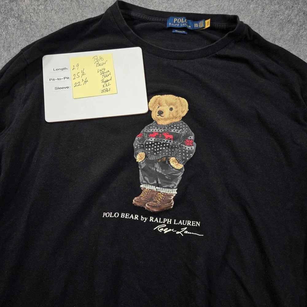 Polo Ralph Lauren T-Shirt Mens XXL Black Polo Bear Long Sleeve Classic Fit